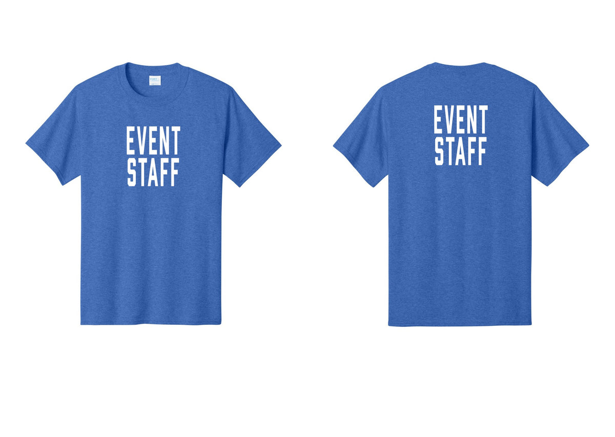 NYC Factory Event Staff T-Shirt, Condensed Lettering - Front + Back - Heather Royal