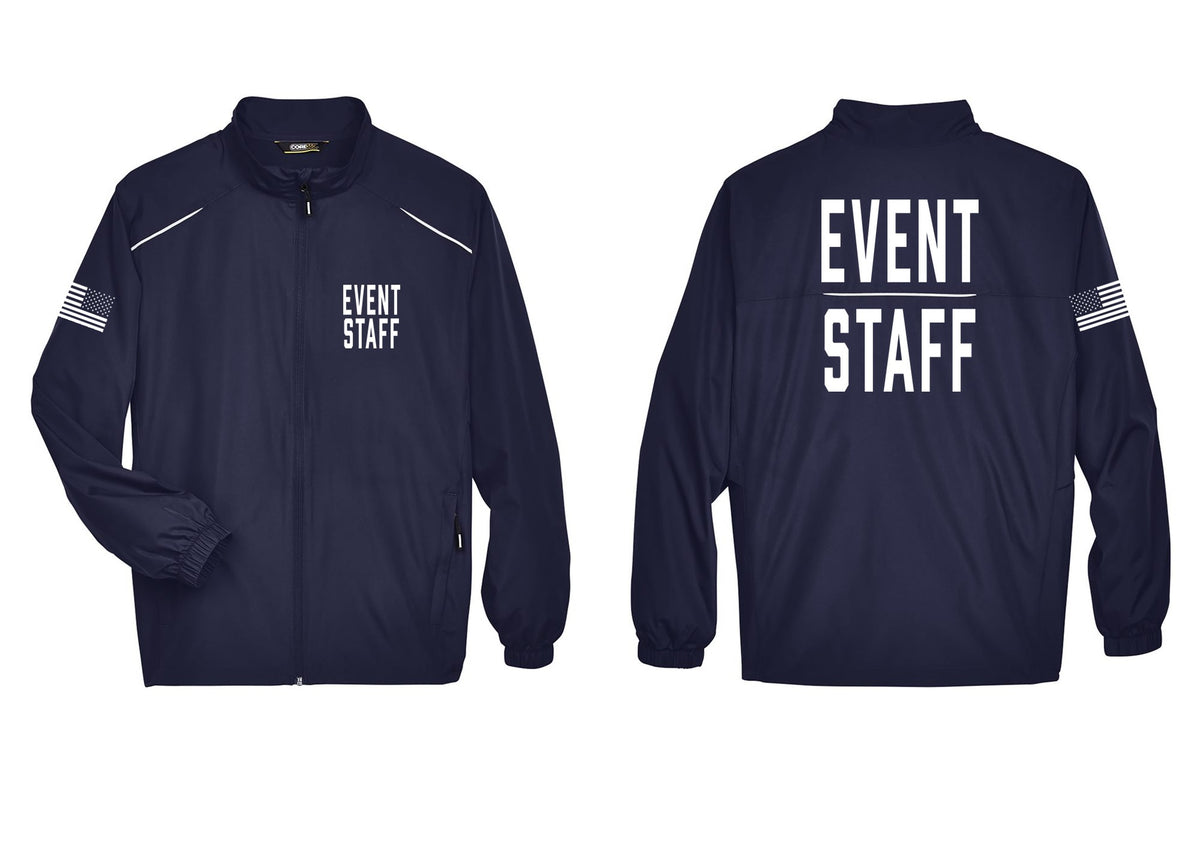NYC Factory Event Staff Reflective Lightweight Jacket (Classic) - Chest + Back + US Flag Sleeve - Classic Navy