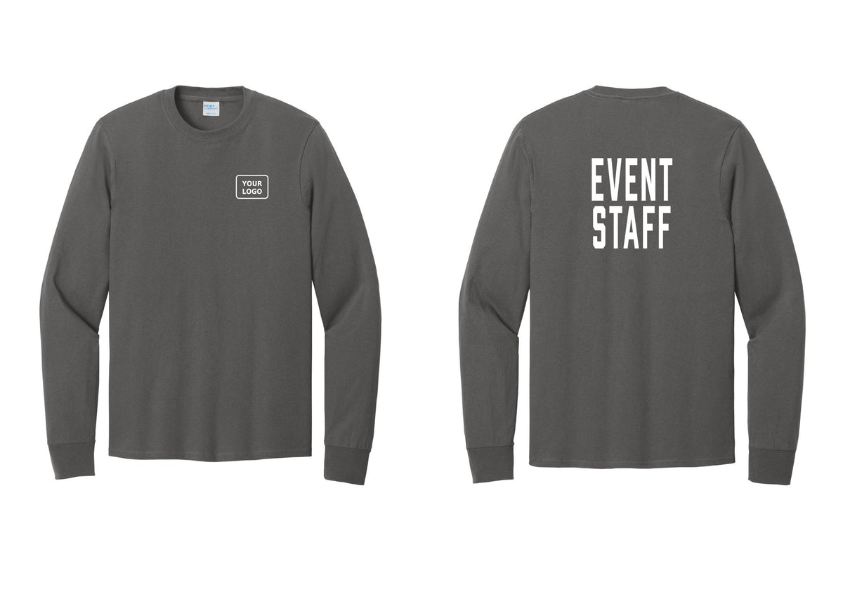 NYC Factory Custom Logo Event Staff Cotton Long Sleeve T-Shirt (Classic) - Your Logo + Back - Charcoal