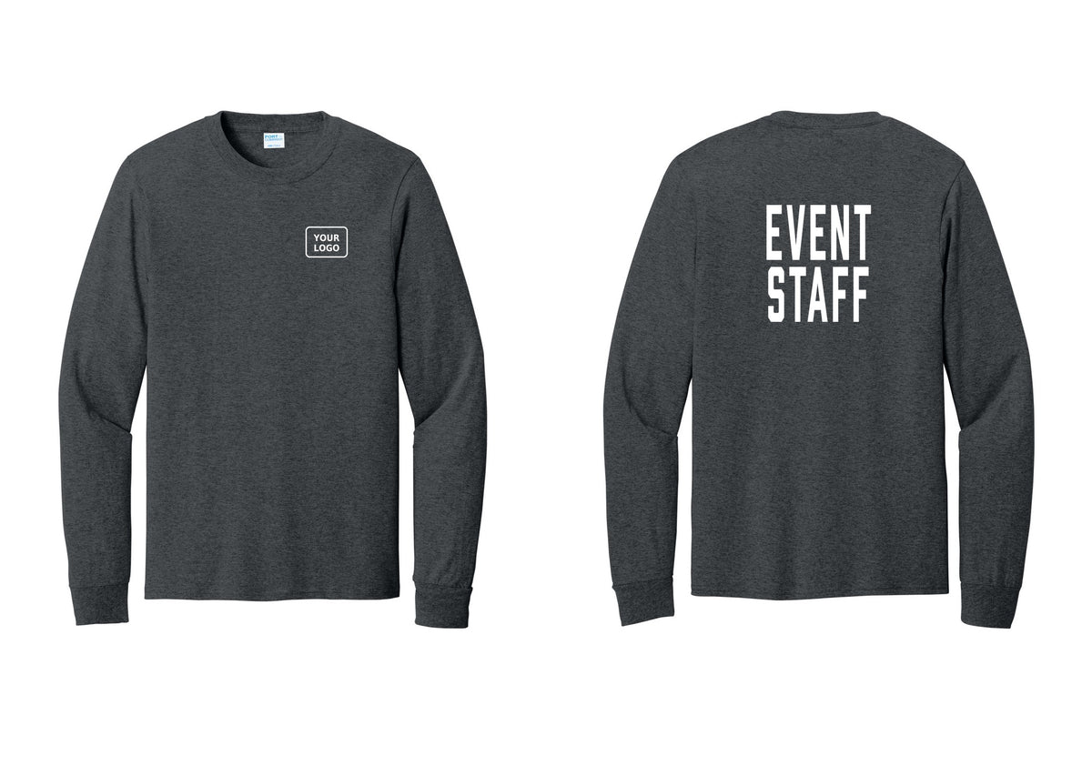 NYC Factory Custom Logo Event Staff Cotton Long Sleeve T-Shirt (Classic) - Your Logo + Back - Dark Heather Grey