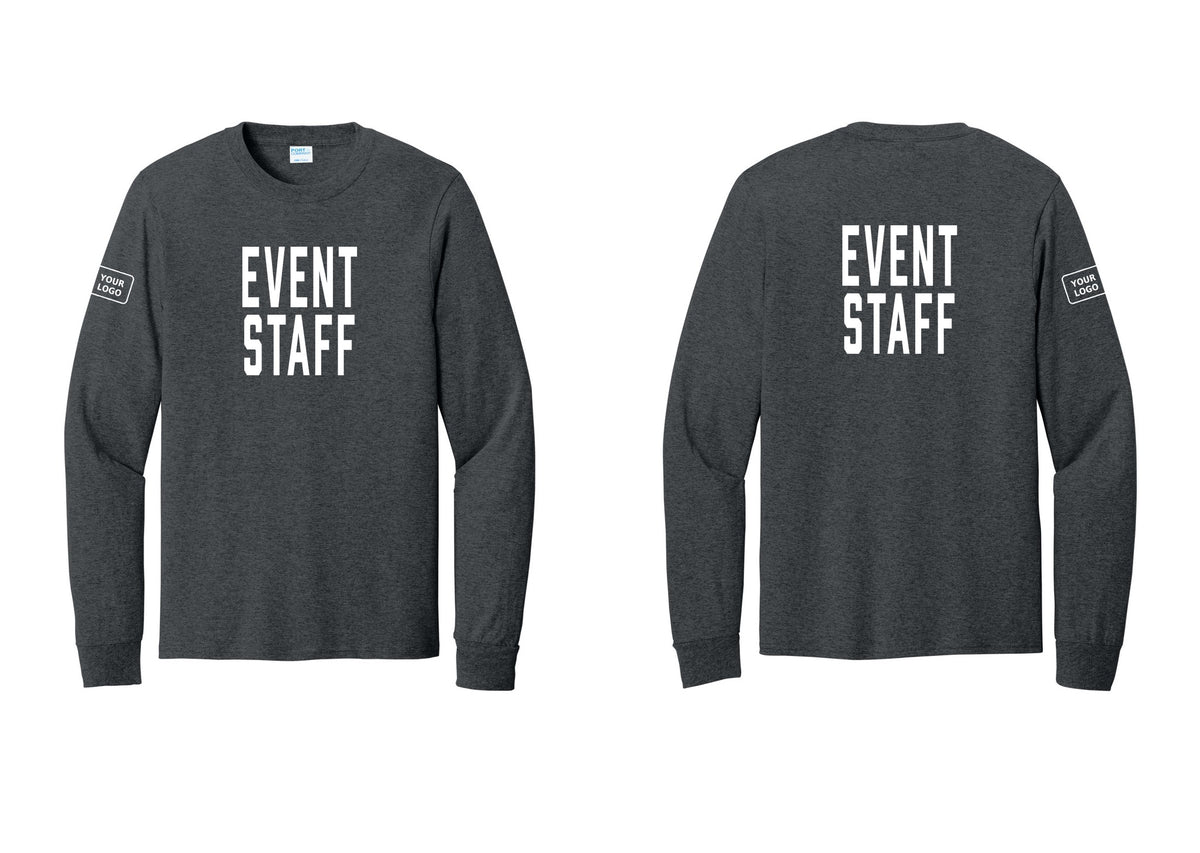 NYC Factory Custom Logo Event Staff Cotton Long Sleeve T-Shirt (Classic) - Front + Back + Your Logo Sleeve - Dark Heather Grey