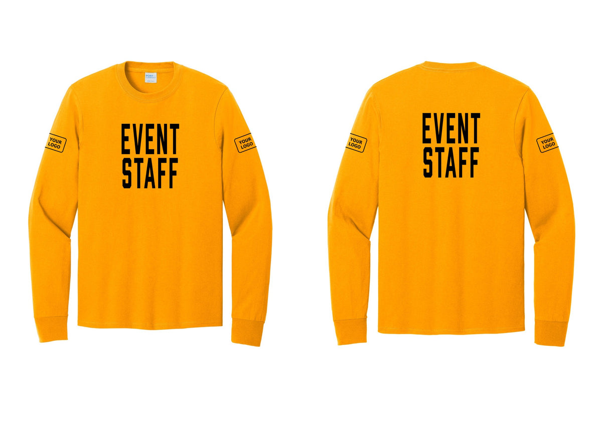 NYC Factory Custom Logo Event Staff Cotton Long Sleeve T-Shirt (Classic) - Front + Back + Your Logo Sleeves - Gold