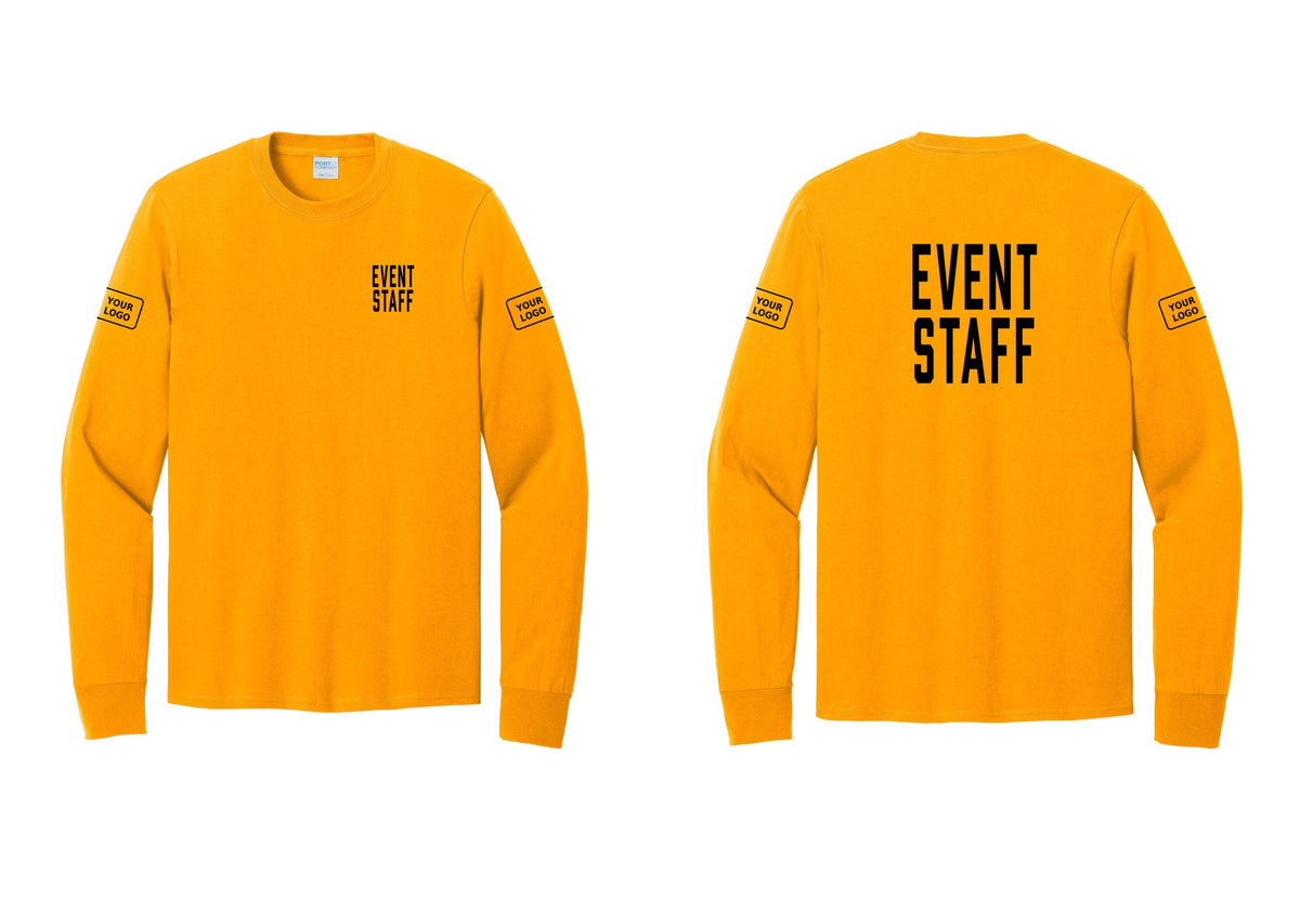 NYC Factory Custom Logo Event Staff Cotton Long Sleeve T-Shirt (Classic) - Chest + Back + Your Logo Sleeves - Gold