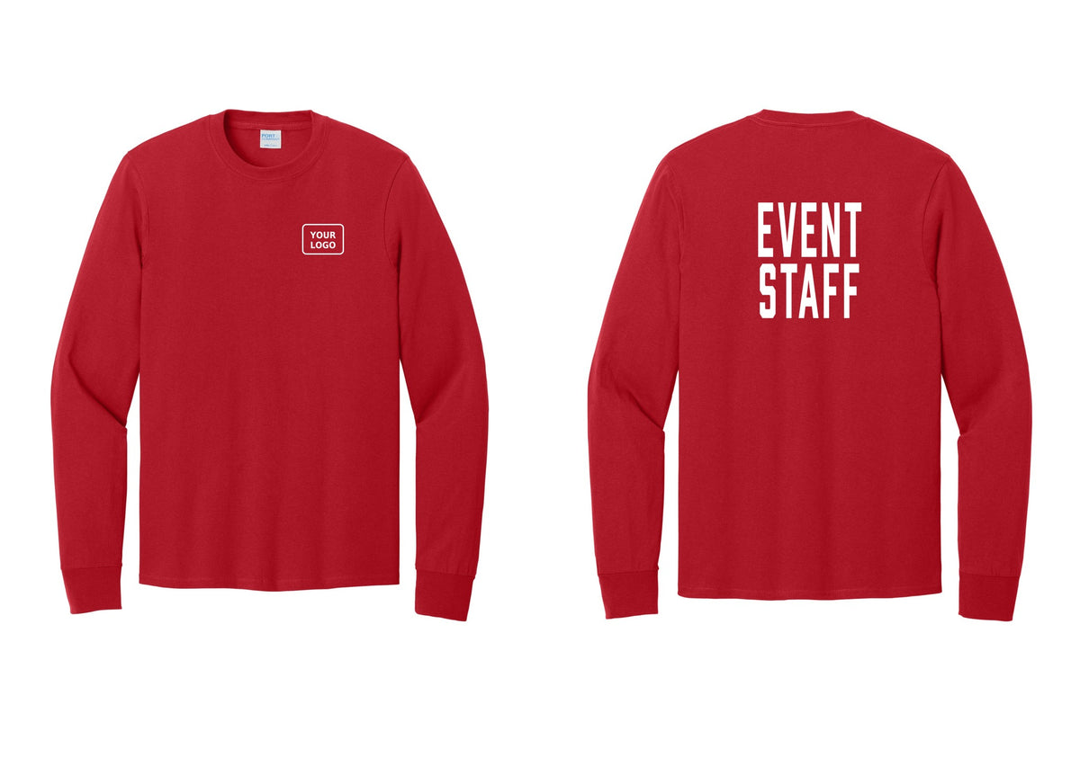 NYC Factory Custom Logo Event Staff Cotton Long Sleeve T-Shirt (Classic) - Your Logo + Back - Red