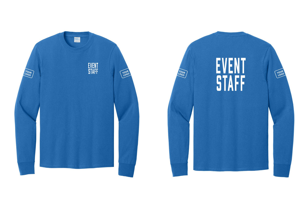 NYC Factory Custom Logo Event Staff Cotton Long Sleeve T-Shirt (Classic) - Chest + Back + Your Logo Sleeves - Royal
