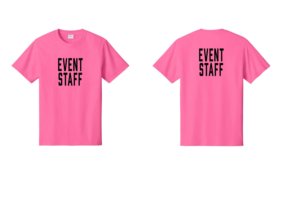 NYC Factory Event Staff T-Shirt, Condensed Lettering - Front + Back - Neon Pink