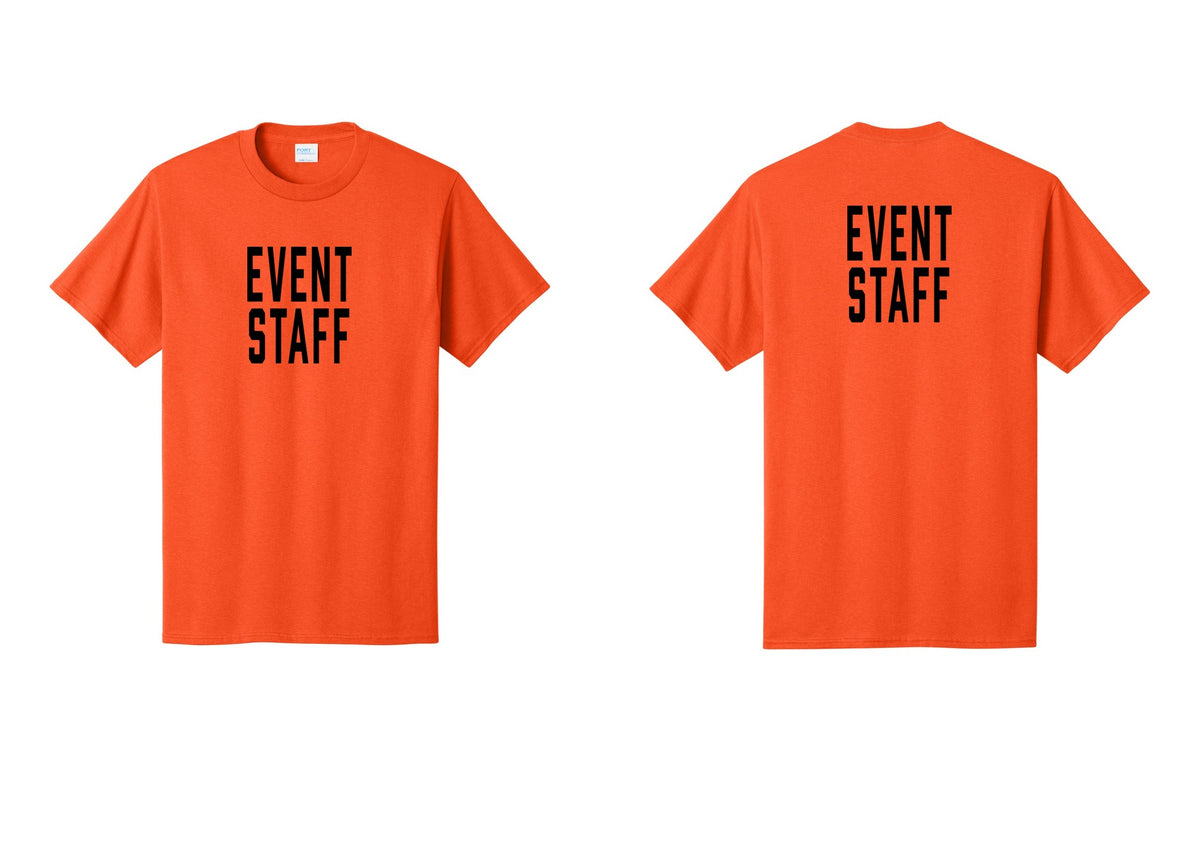 NYC Factory Event Staff T-Shirt, Condensed Lettering - Front + Back - Orange
