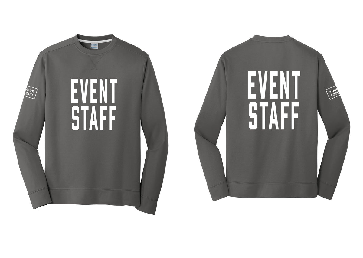 NYC Factory Custom Logo Event Staff Performance Fleece Crewneck Sweatshirt (Classic) - Front + Back + Your Logo Sleeve - Charcoal