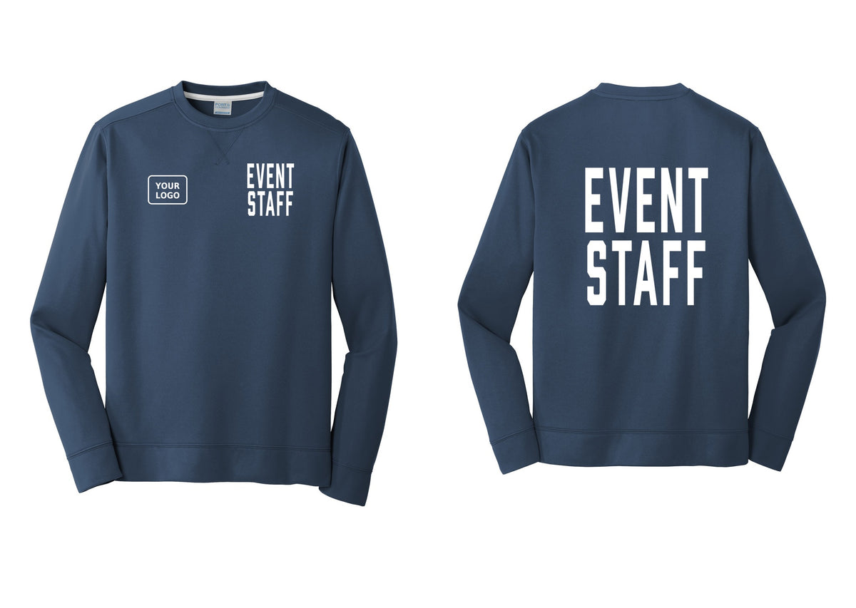 NYC Factory Custom Logo Event Staff Performance Fleece Crewneck Sweatshirt (Classic) - EVENT STAFF + Your Logo + Back - Navy