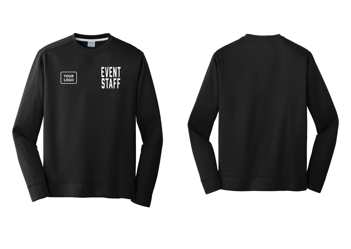 NYC Factory Custom Logo Event Staff Performance Fleece Crewneck Sweatshirt (Classic) - EVENT STAFF + Your Logo - Black