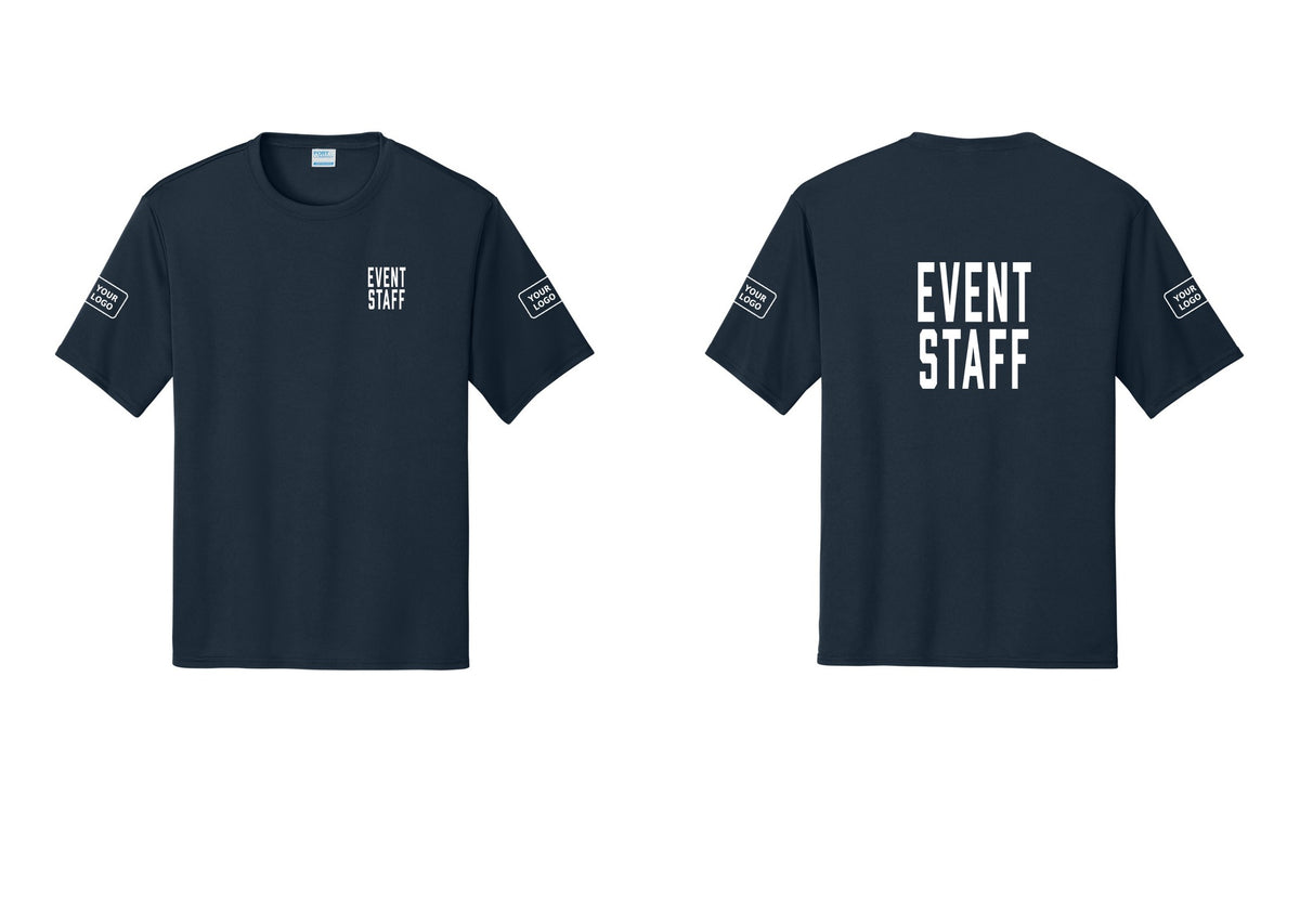 NYC Factory Custom Logo Event Staff Performance T-Shirt (Classic) - Chest + Back + Your Logo Sleeves - Navy