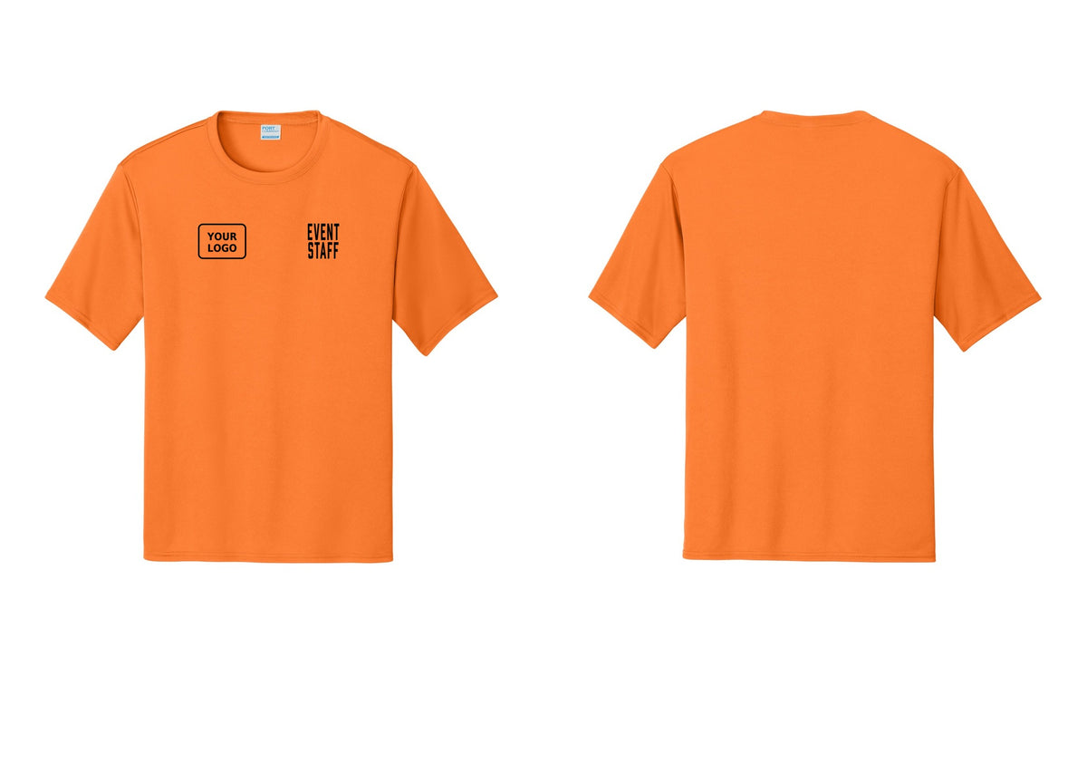 NYC Factory Custom Logo Event Staff Performance T-Shirt (Classic) - EVENT STAFF + Your Logo - Neon Orange