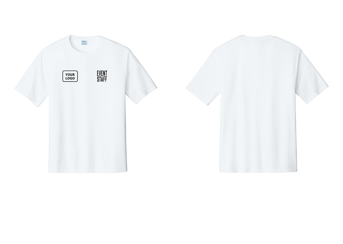 NYC Factory Custom Logo Event Staff Performance T-Shirt (Classic) - EVENT STAFF + Your Logo - White