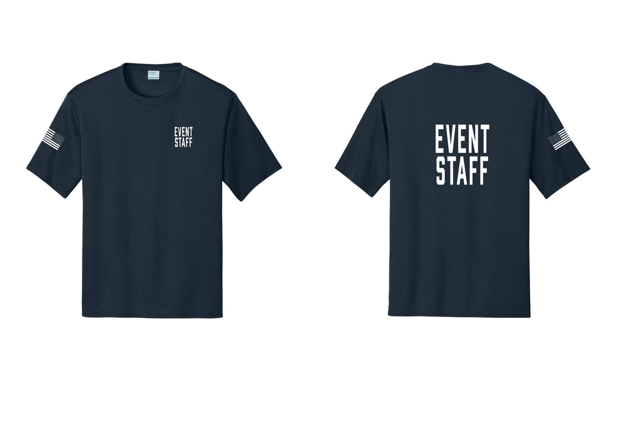 NYC Factory Event Staff Performance T-Shirt (Classic) - Chest + Back + US Flag Sleeve - Navy