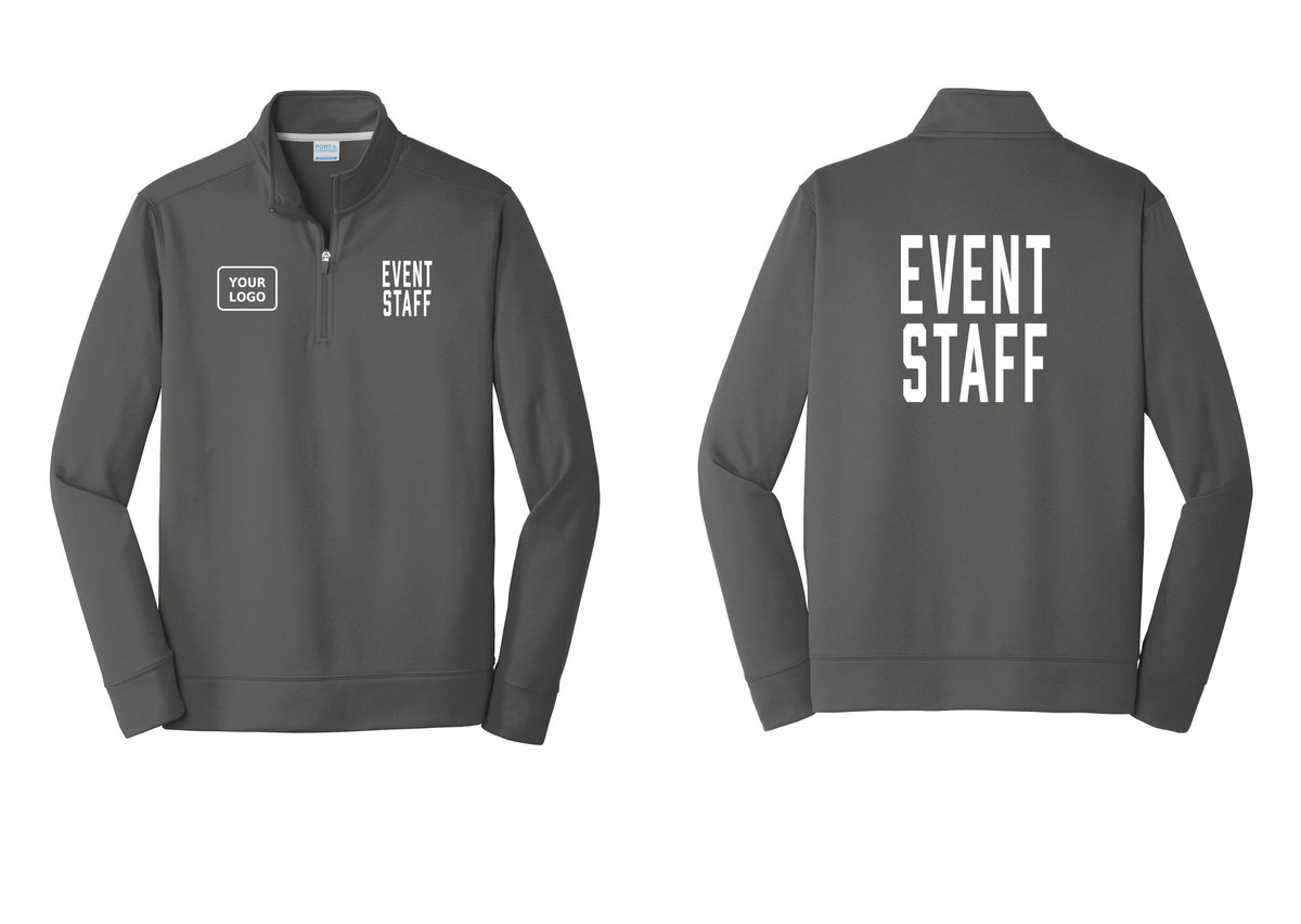 NYC Factory Custom Logo Event Staff Performance Fleece 1/4-Zip Pullover Sweatshirt (Classic) - EVENT STAFF + Your Logo + Back - Charcoal