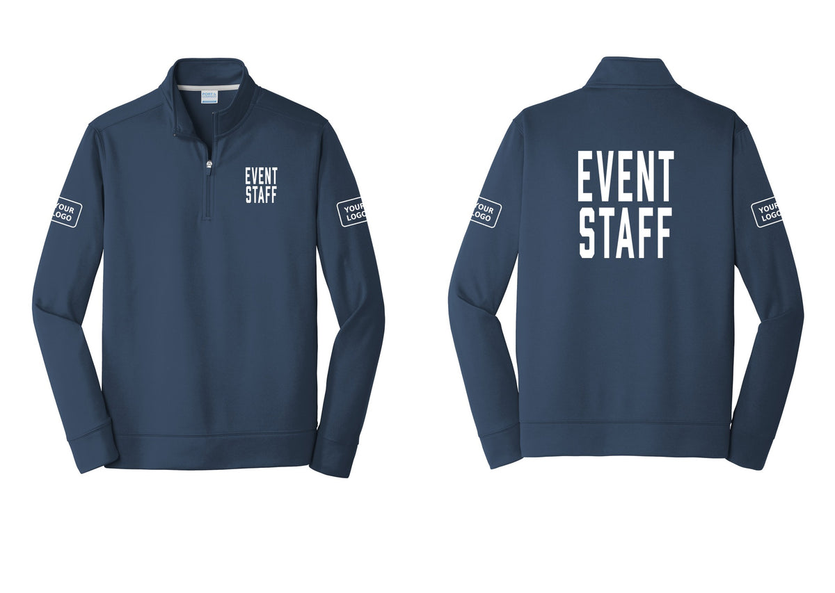 NYC Factory Custom Logo Event Staff Performance Fleece 1/4-Zip Pullover Sweatshirt (Classic) - Chest + Back + Your Logo Sleeves - Navy
