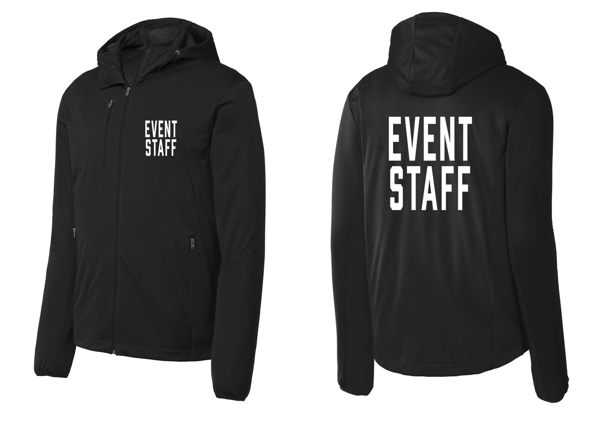 NYC Factory Event Staff Soft Shell Hooded Jacket (Classic) - Chest + Back - Deep Black