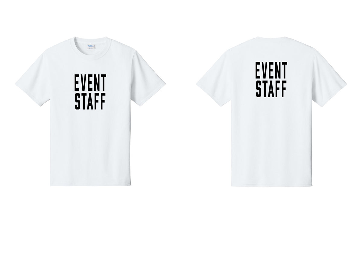NYC Factory Event Staff T-Shirt, Condensed Lettering - Front + Back - White