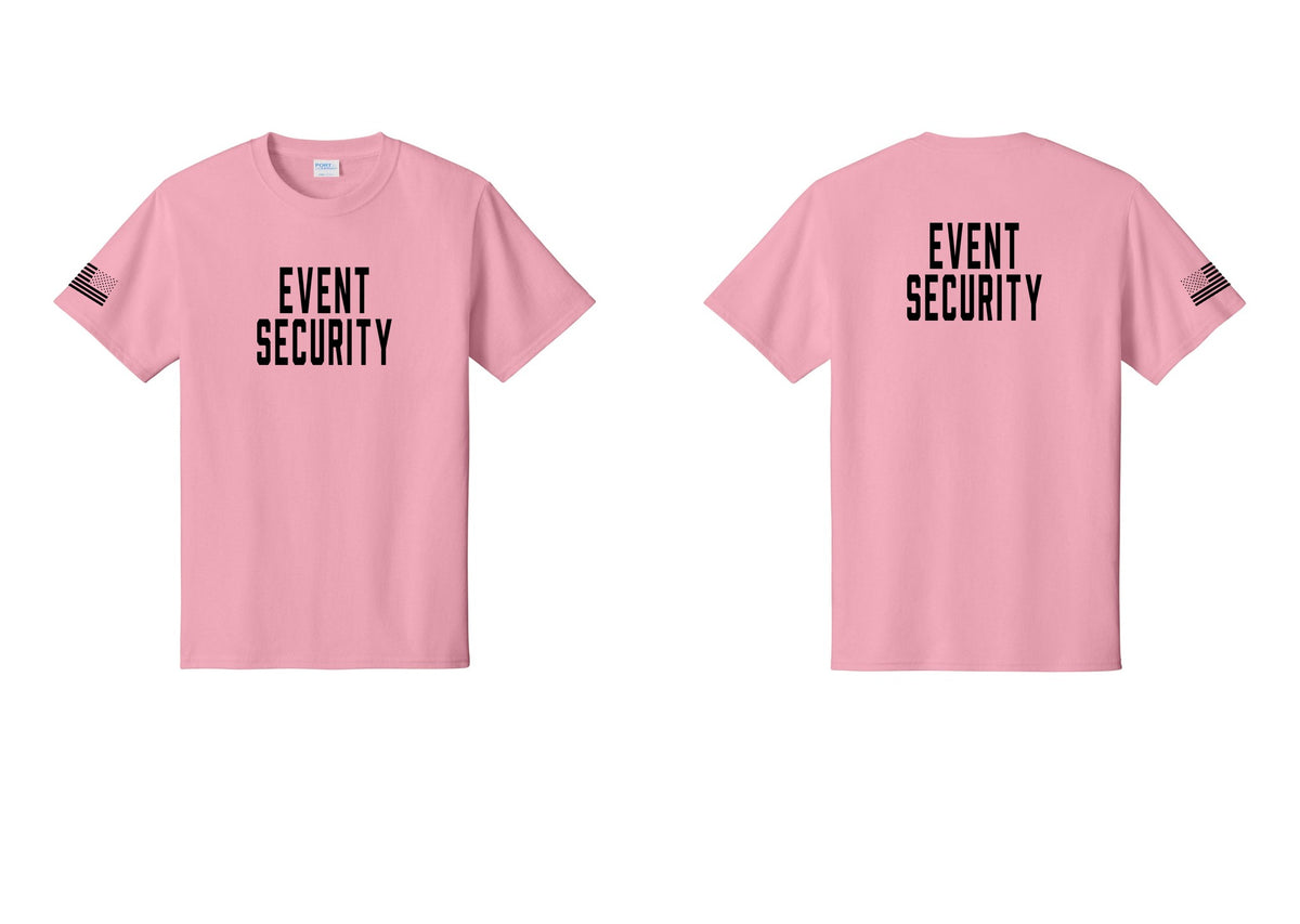 NYC Factory Event Security T-Shirt for Venues & Crowd Management (Classic) - Front + Back + US Flag Sleeve - Candy Pink