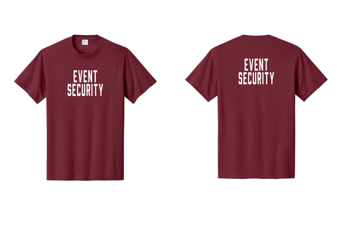 NYC Factory Event Security T-Shirt for Venues & Crowd Management (Classic) - Front + Back - Cardinal