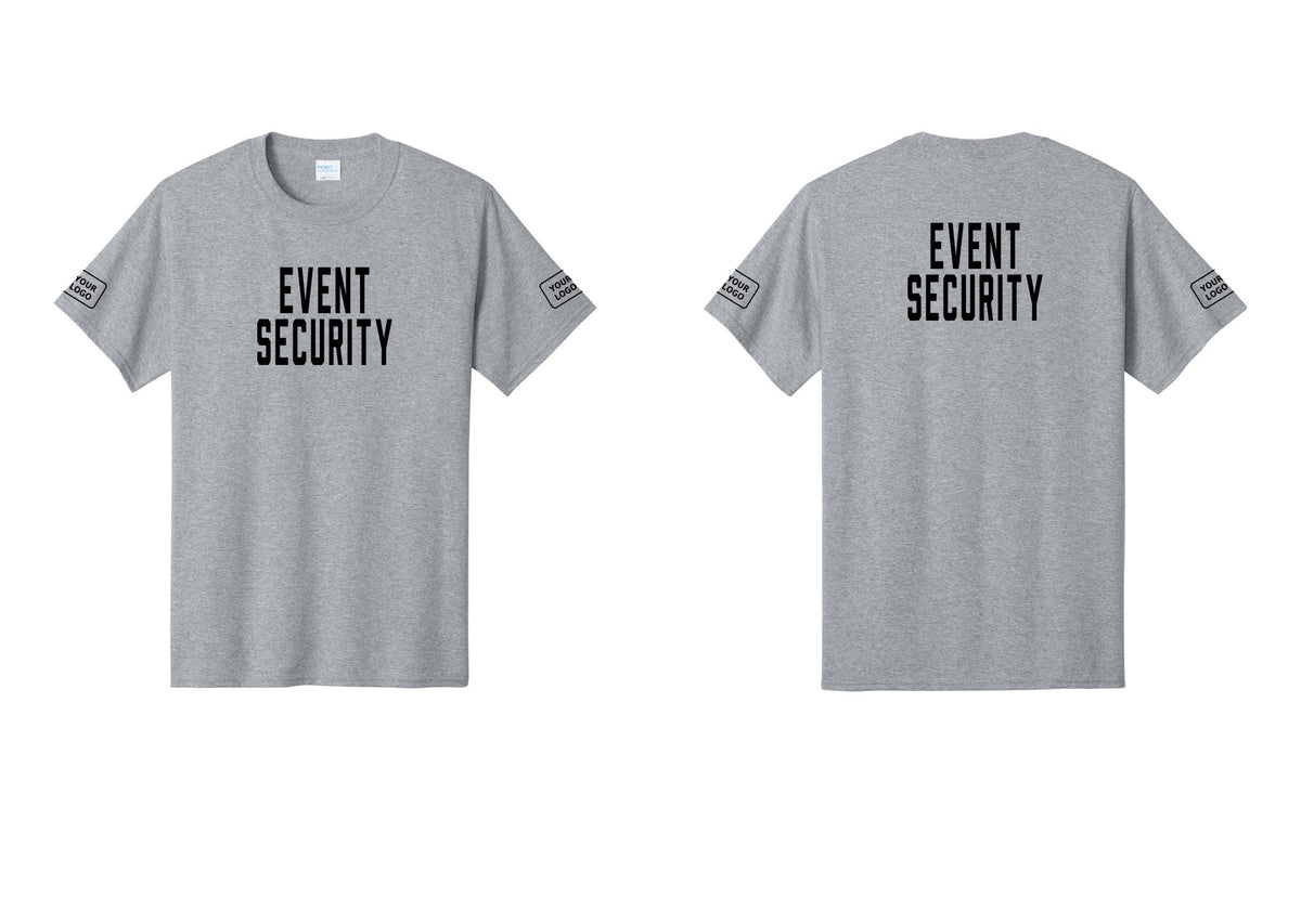 NYC Factory Custom Logo Event Security T-Shirt for Venues & Crowd Management (Classic) - Front + Back + Your Logo Sleeves - Athletic Heather