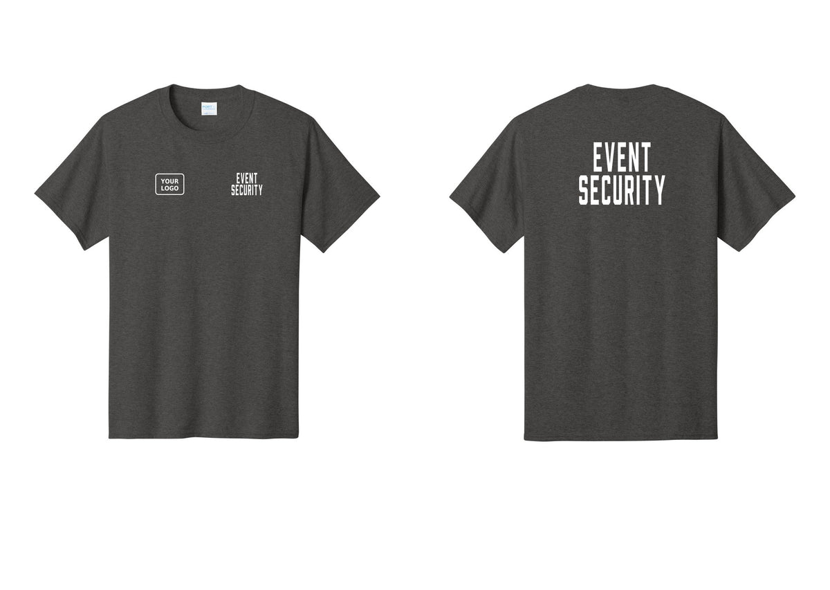 NYC Factory Custom Logo Event Security T-Shirt for Venues & Crowd Management (Classic) - EVENT SECURITY + Your Logo + Back - Dark Heather Grey