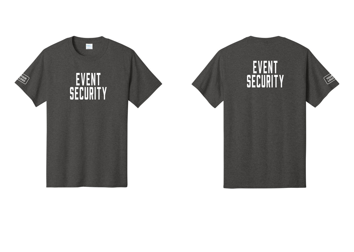 NYC Factory Custom Logo Event Security T-Shirt for Venues & Crowd Management (Classic) - Front + Back + Your Logo Sleeve - Dark Heather Grey