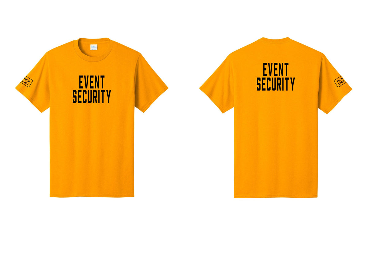 NYC Factory Custom Logo Event Security T-Shirt for Venues & Crowd Management (Classic) - Front + Back + Your Logo Sleeve - Gold