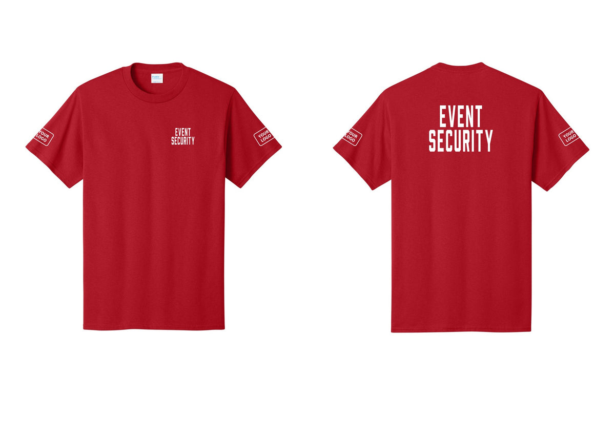 NYC Factory Custom Logo Event Security T-Shirt for Venues & Crowd Management (Classic) - Chest + Back + Your Logo Sleeves - Red
