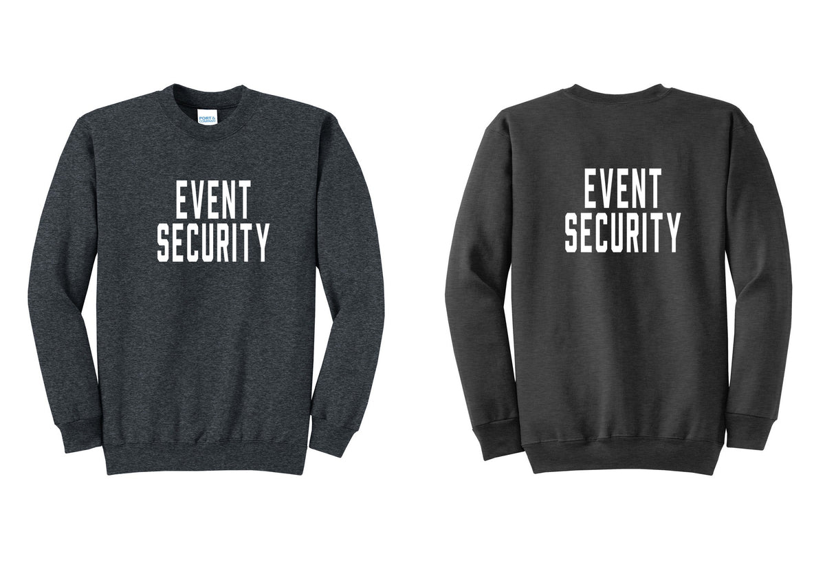 NYC Factory Event Security Cotton Fleece Crewneck Sweatshirt (Classic) - Front + Back - Dark Heather Grey