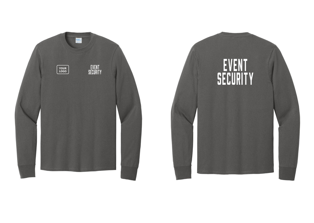 NYC Factory Custom Logo Event Security Cotton Long Sleeve T-Shirt (Classic) - EVENT SECURITY + Your Logo + Back - Charcoal