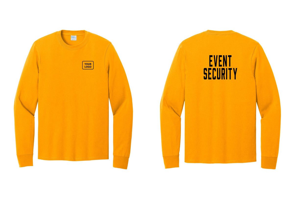 NYC Factory Custom Logo Event Security Cotton Long Sleeve T-Shirt (Classic) - Your Logo + Back - Gold