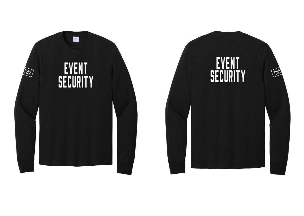NYC Factory Custom Logo Event Security Cotton Long Sleeve T-Shirt (Classic) - Front + Back + Your Logo Sleeve - Black