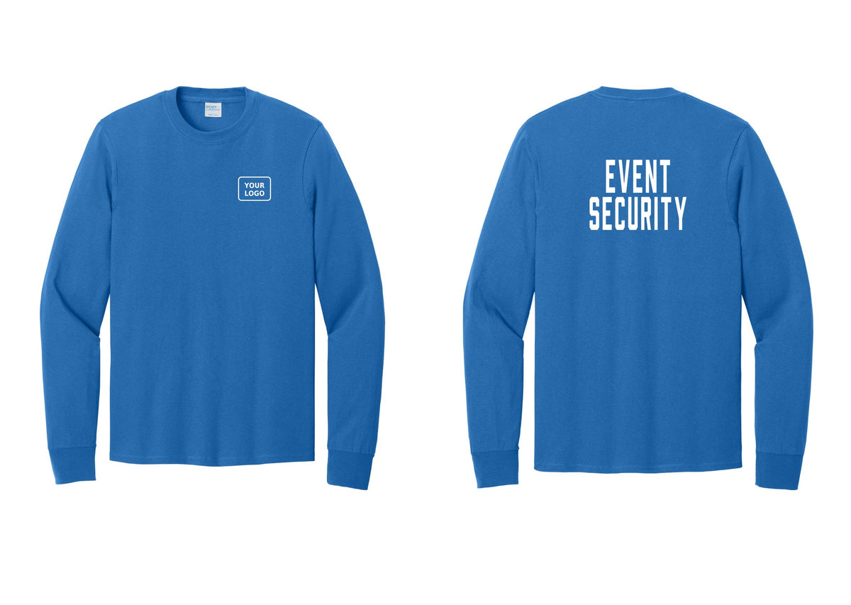 NYC Factory Custom Logo Event Security Cotton Long Sleeve T-Shirt (Classic) - Your Logo + Back - Royal