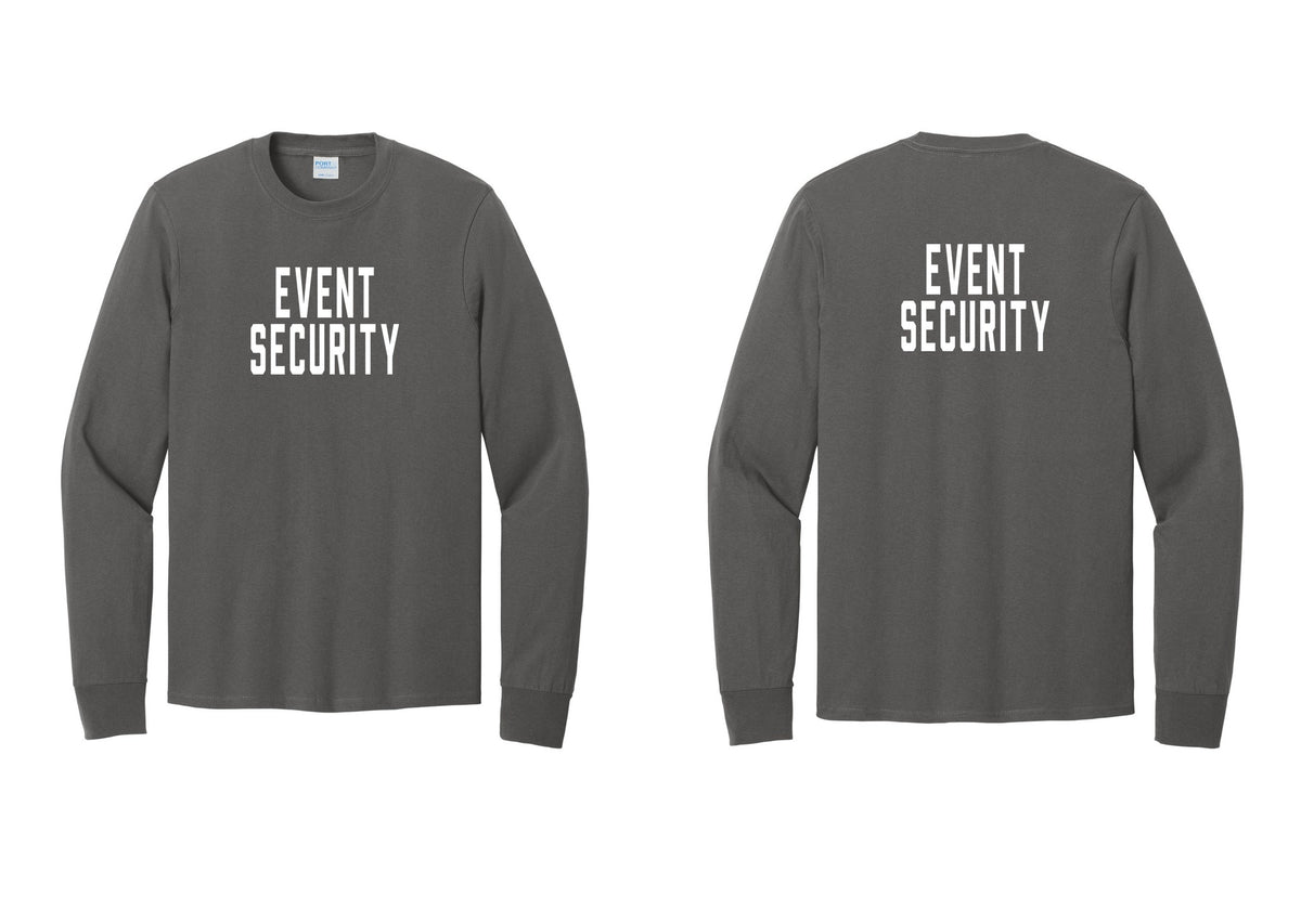 NYC Factory Event Security Cotton Long Sleeve T-Shirt (Classic) - Front + Back - Charcoal