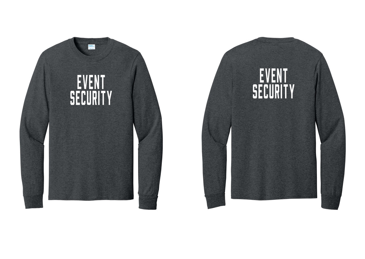 NYC Factory Event Security Cotton Long Sleeve T-Shirt (Classic) - Front + Back - Dark Heather Grey