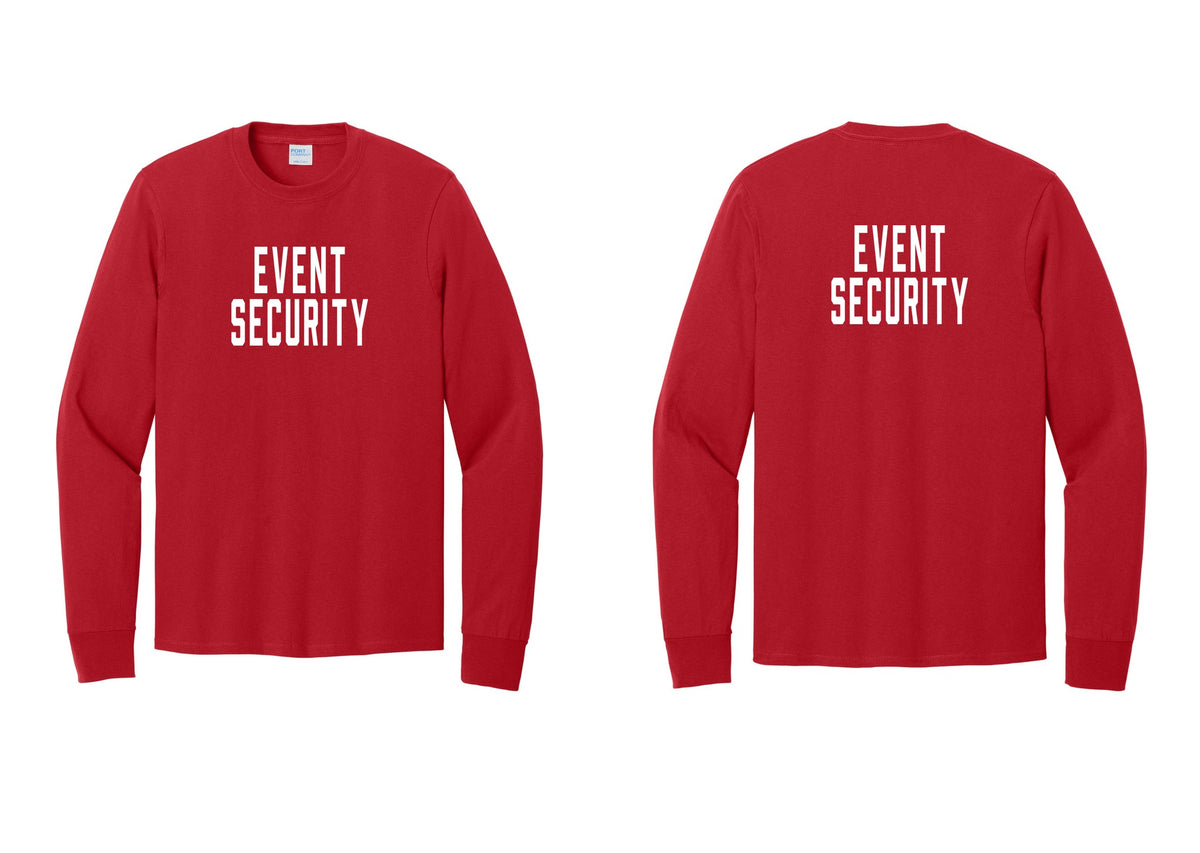 NYC Factory Event Security Cotton Long Sleeve T-Shirt (Classic) - Front + Back - Red