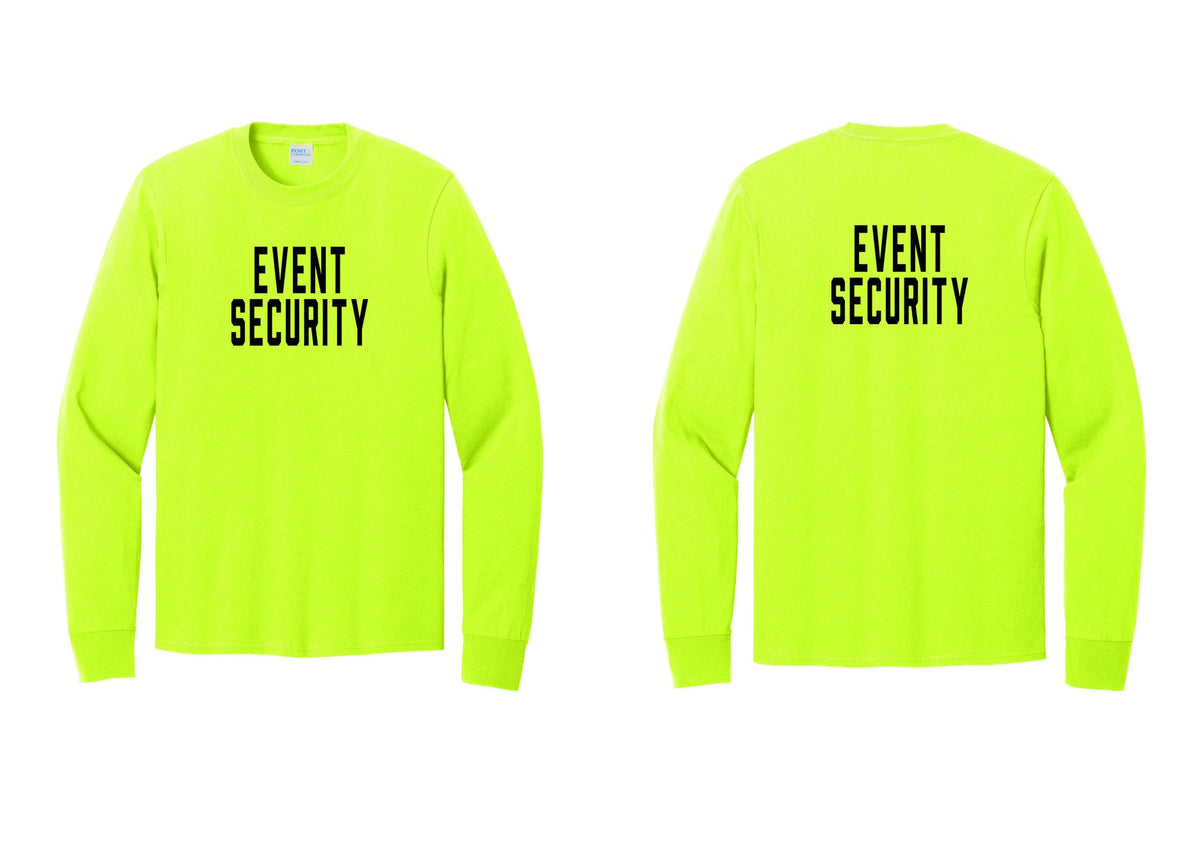NYC Factory Event Security Cotton Long Sleeve T-Shirt (Classic) - Front + Back - Safety Green