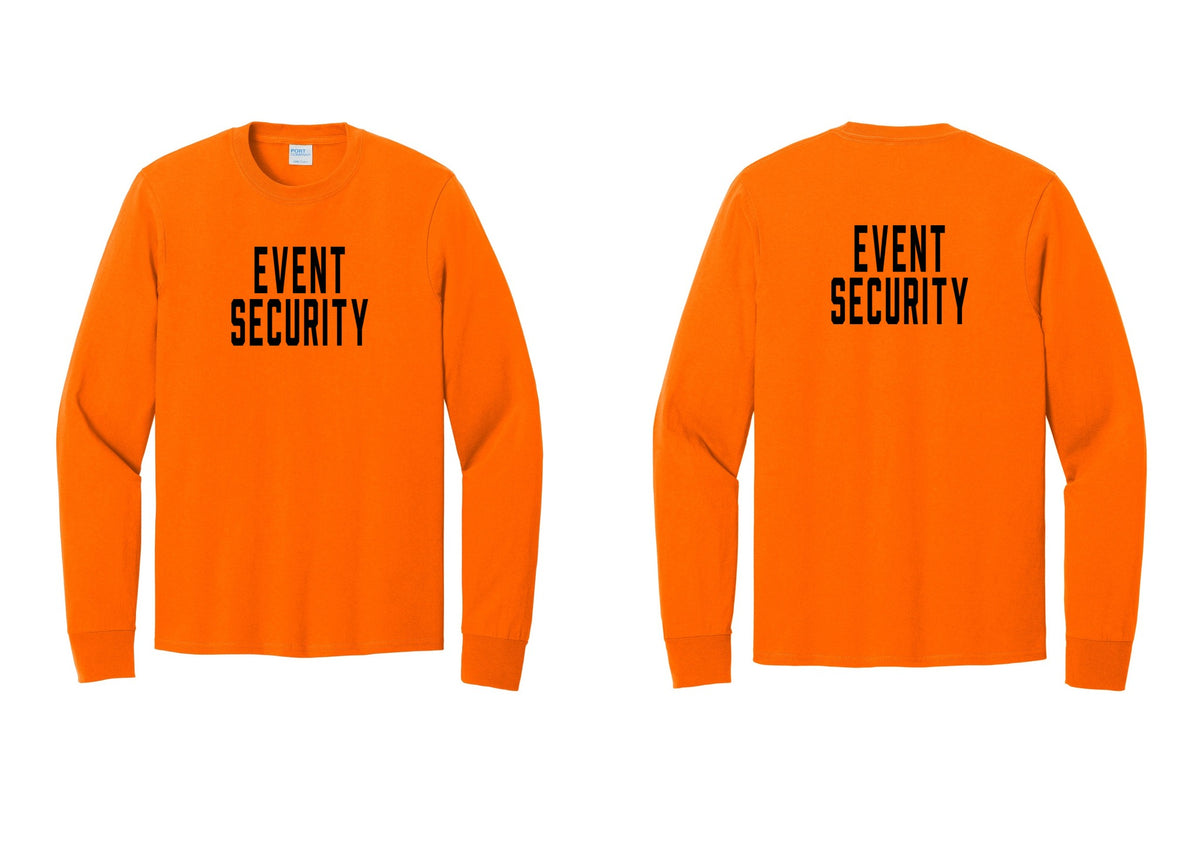NYC Factory Event Security Cotton Long Sleeve T-Shirt (Classic) - Front + Back - Safety Orange