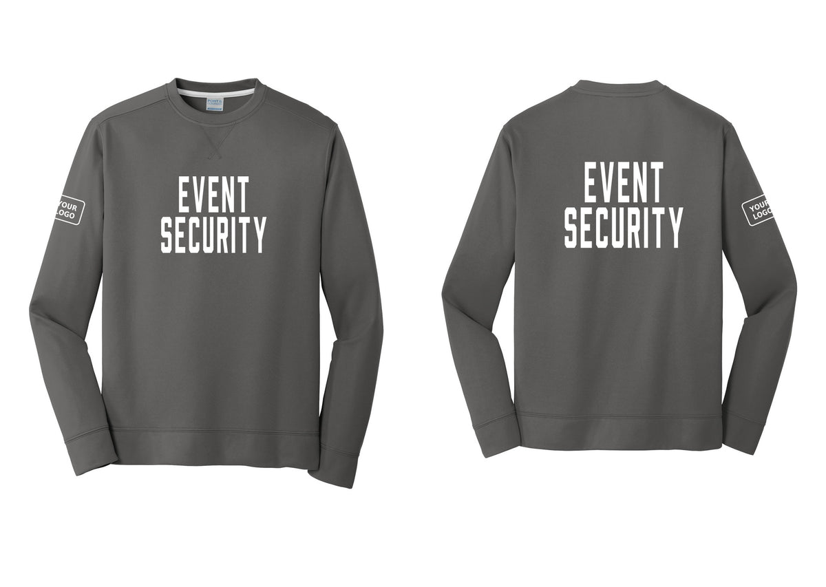 NYC Factory Custom Logo Event Security Performance Fleece Crewneck Sweatshirt (Classic) - Front + Back + Your Logo Sleeve - Charcoal