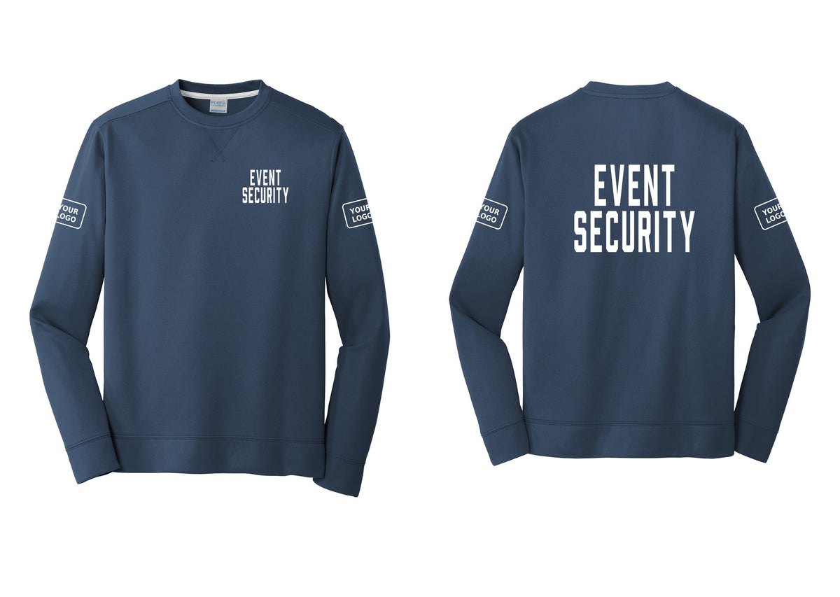 NYC Factory Custom Logo Event Security Performance Fleece Crewneck Sweatshirt (Classic) - Chest + Back + Your Logo Sleeves - Navy