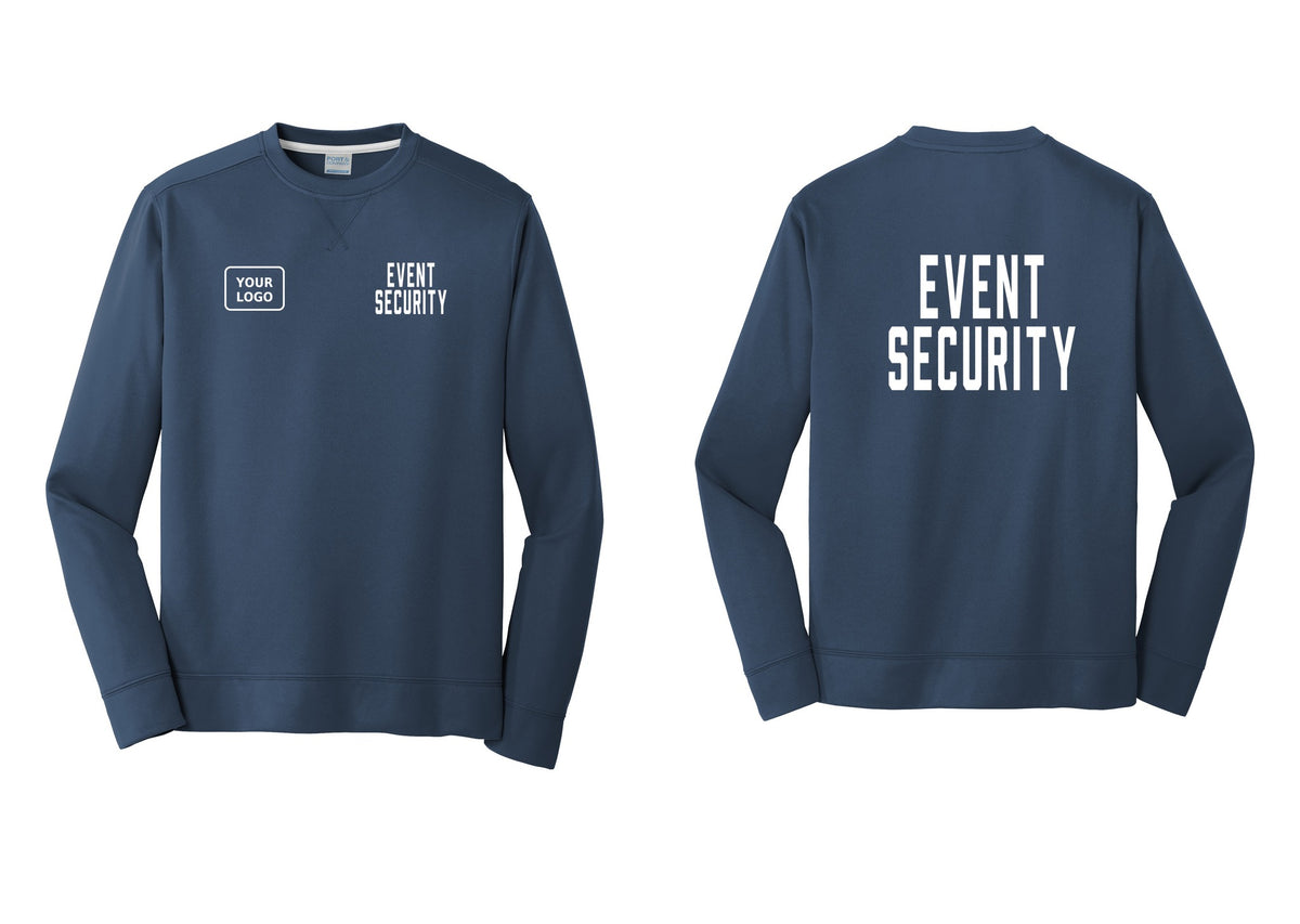 NYC Factory Custom Logo Event Security Performance Fleece Crewneck Sweatshirt (Classic) - EVENT SECURITY + Your Logo + Back - Navy