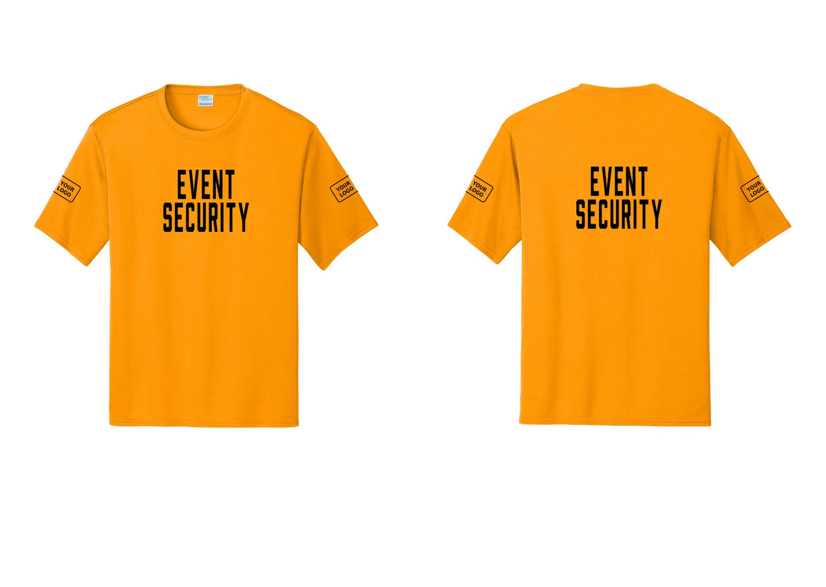 NYC Factory Custom Logo Event Security Performance T-Shirt (Classic) - Front + Back + Your Logo Sleeves - Gold
