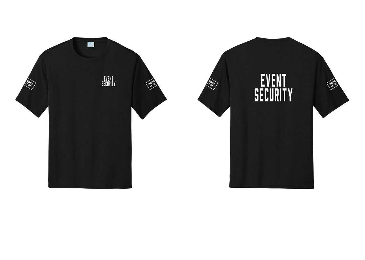NYC Factory Custom Logo Event Security Performance T-Shirt (Classic) - Chest + Back + Your Logo Sleeves - Black