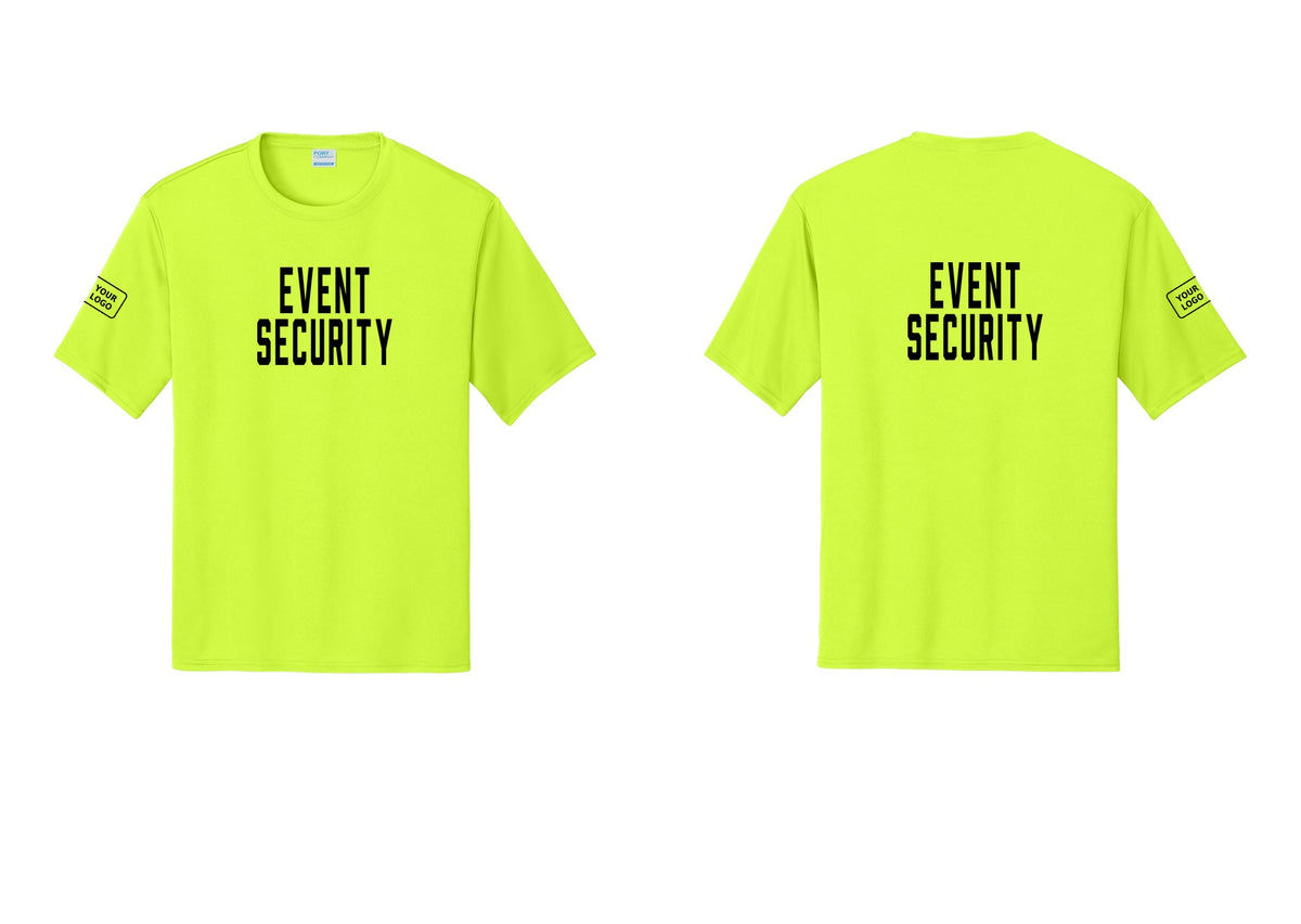 NYC Factory Custom Logo Event Security Performance T-Shirt (Classic) - Front + Back + Your Logo Sleeve - Neon Yellow