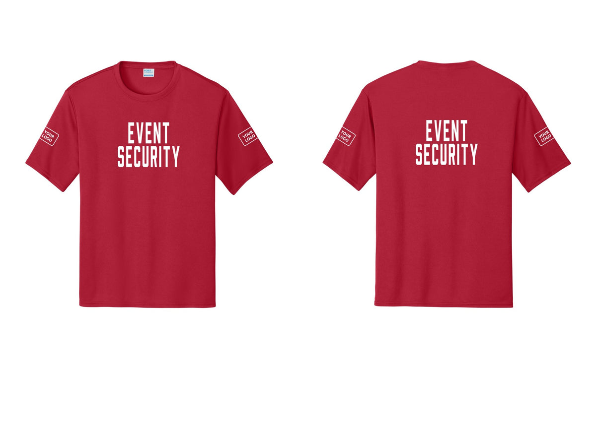 NYC Factory Custom Logo Event Security Performance T-Shirt (Classic) - Front + Back + Your Logo Sleeves - Red