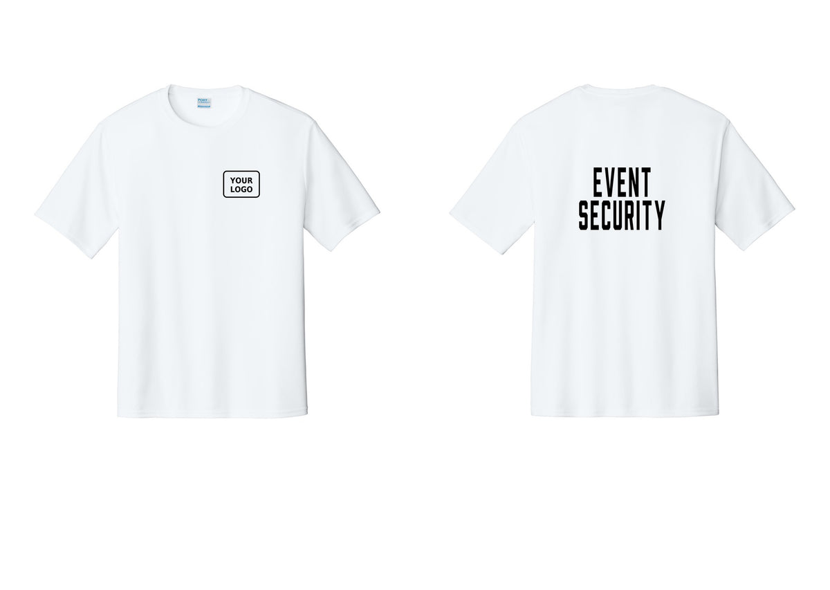 NYC Factory Custom Logo Event Security Performance T-Shirt (Classic) - Your Logo + Back - White
