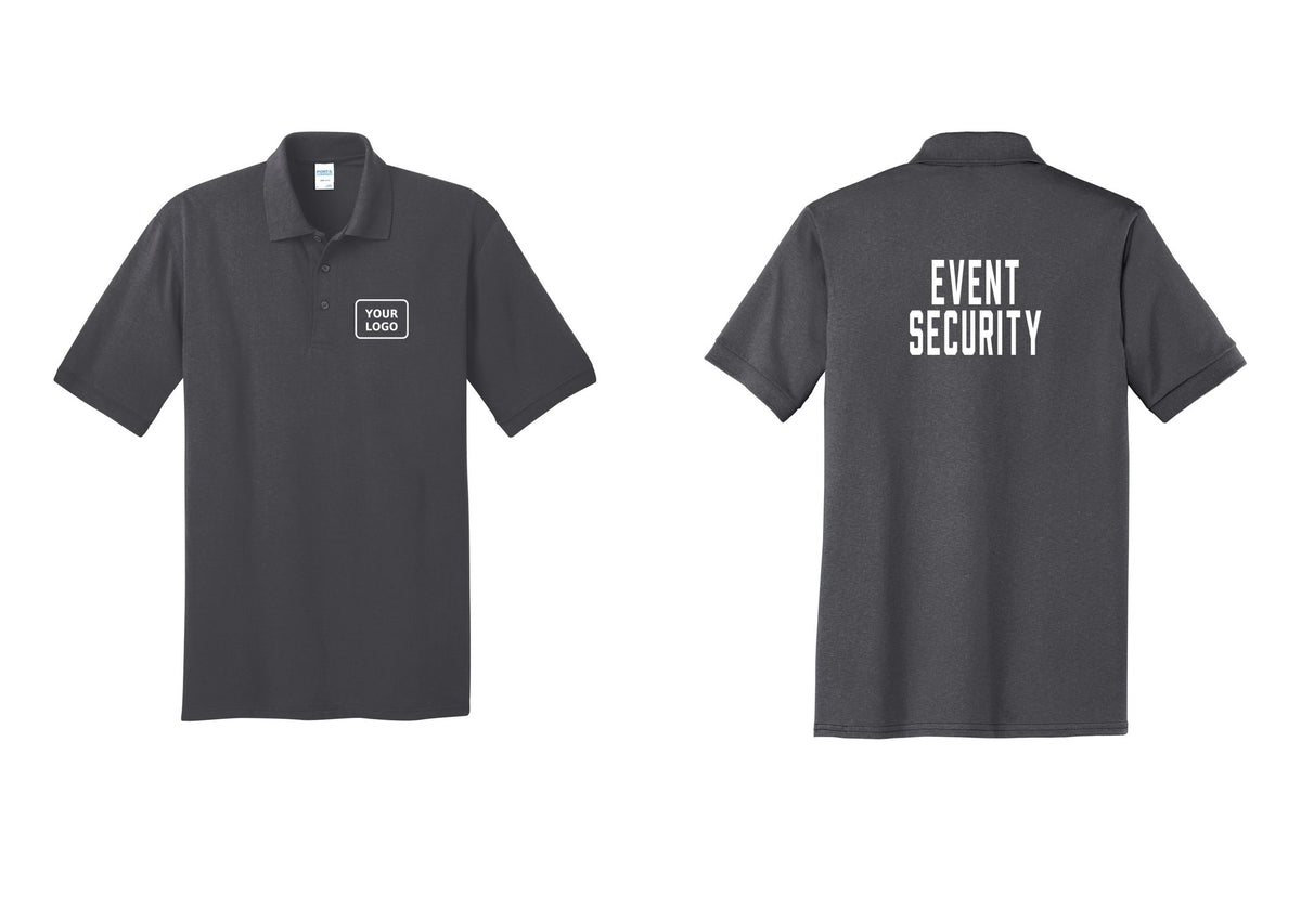NYC Factory Custom Logo Event Security Polo Shirt (Classic) - Your Logo + Back - Charcoal