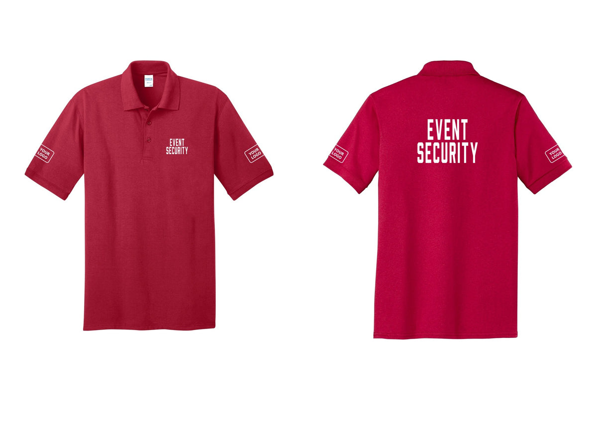 NYC Factory Custom Logo Event Security Polo Shirt (Classic) - Chest + Back + Your Logo Sleeves - Red