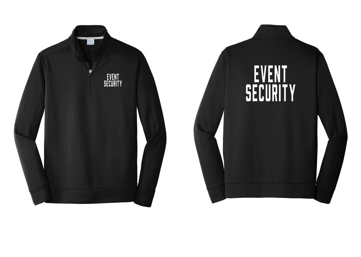 NYC Factory Event Security Performance Fleece 1/4-Zip Pullover Sweatshirt (Classic) - Chest + Back - Black